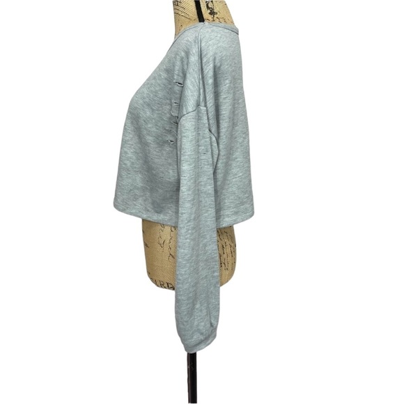 Boutique Distressed Crop Grey Sexy Sweatshirt - Picture 7 of 11